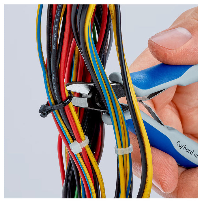 Kìm cắt linh kiện điện tử, có nang trợ lực, đầu mũi thuôn tròn KNIPEX 79 02 125 S1 chiều dài 125mm, khả năng cắt từ 0.2mm - 1.7mm