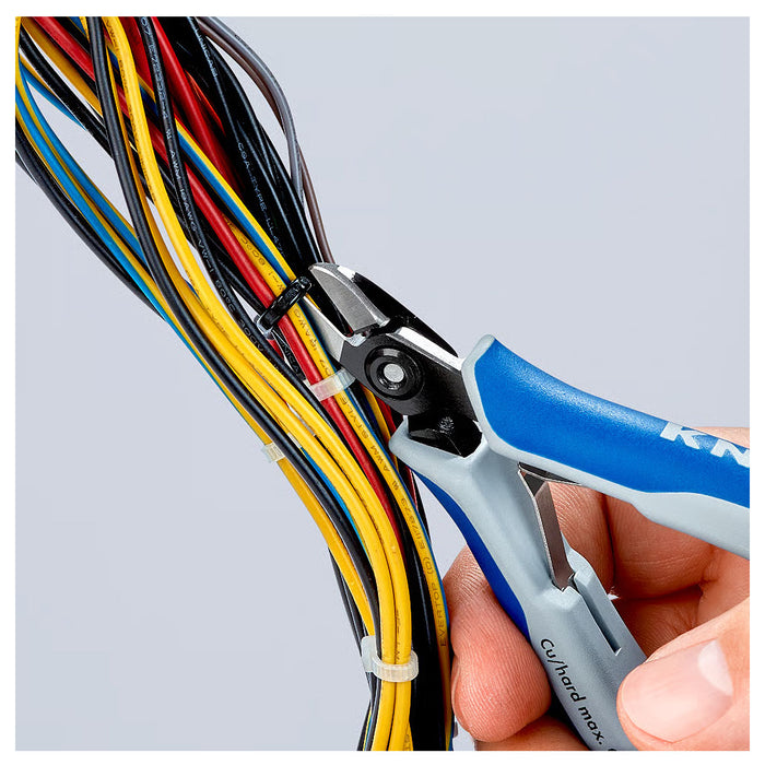 Kìm cắt linh kiện điện tử, có nang trợ lực, đầu mũi thuôn tròn KNIPEX 79 02 125 S1 chiều dài 125mm, khả năng cắt từ 0.2mm - 1.7mm