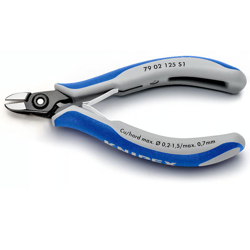 Kìm cắt linh kiện điện tử, có nang trợ lực, đầu mũi thuôn tròn KNIPEX 79 02 125 S1 chiều dài 125mm, khả năng cắt từ 0.2mm - 1.7mm