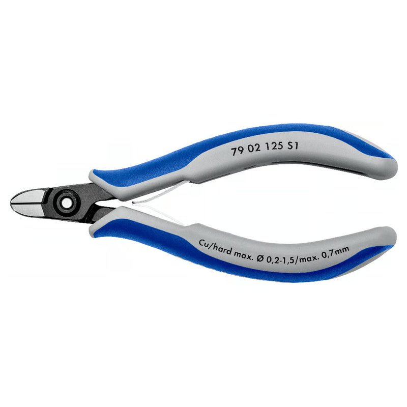 Kìm cắt linh kiện điện tử, có nang trợ lực, đầu mũi thuôn tròn KNIPEX 79 02 125 S1 chiều dài 125mm, khả năng cắt từ 0.2mm - 1.7mm