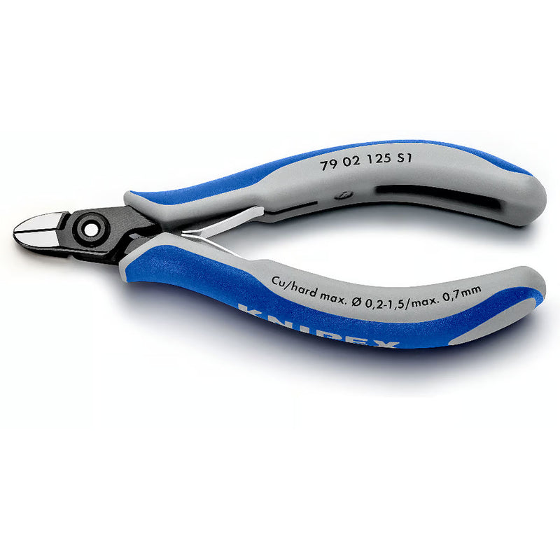 Kìm cắt linh kiện điện tử, có nang trợ lực, đầu mũi thuôn tròn KNIPEX 79 02 125 S1 chiều dài 125mm, khả năng cắt từ 0.2mm - 1.7mm