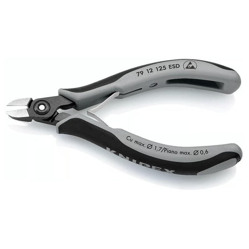 Kìm cắt linh kiện điện tử, chống tĩnh điện, chuyên dùng cắt dây cứng và dây piano KNIPEX 79 12 125 ESD chiều dài 125mm, khả năng cắt từ 0.3mm - 1.7mm
