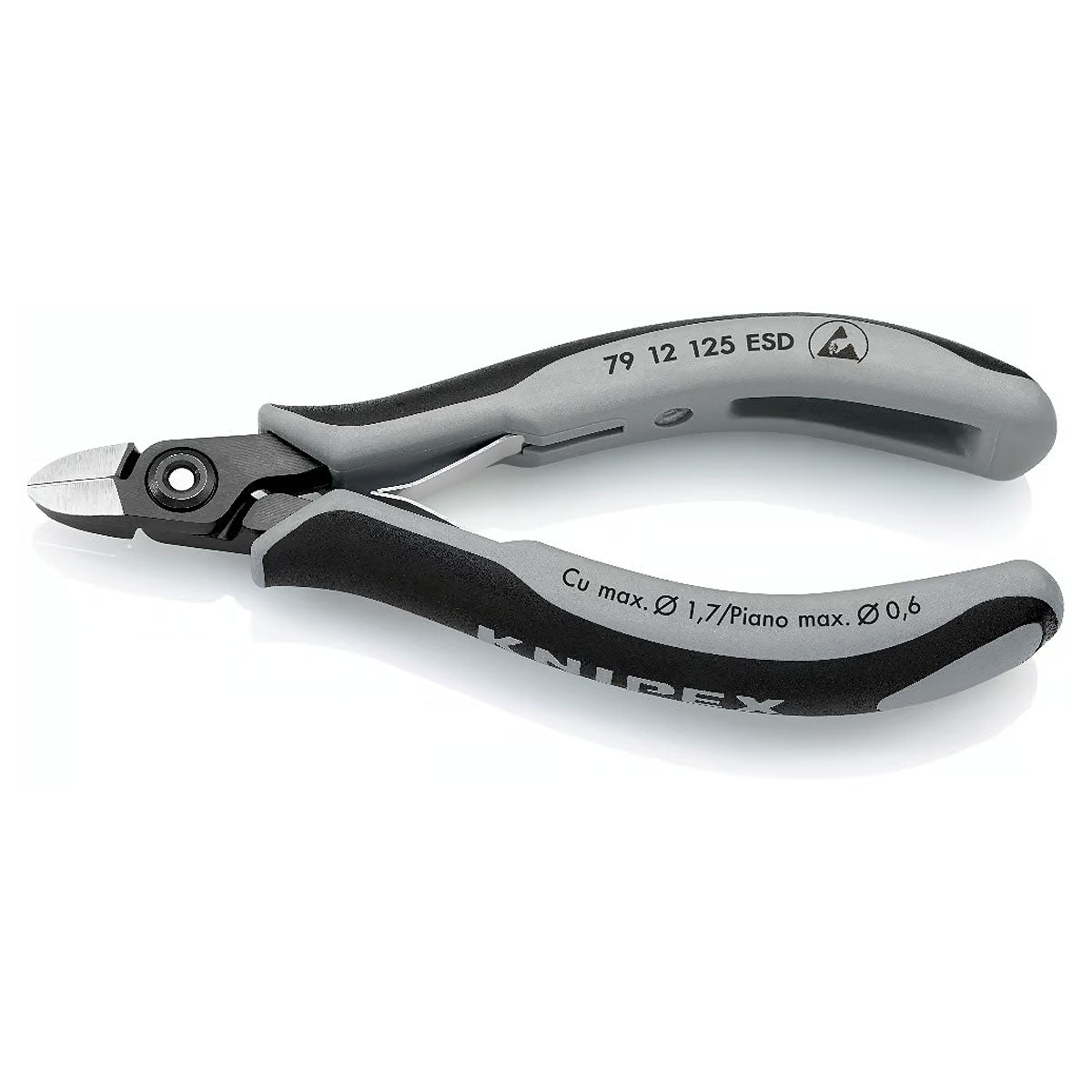 Kìm cắt linh kiện điện tử, chống tĩnh điện, chuyên dùng cắt dây cứng và dây piano KNIPEX 79 12 125 ESD chiều dài 125mm, khả năng cắt từ 0.3mm - 1.7mm
