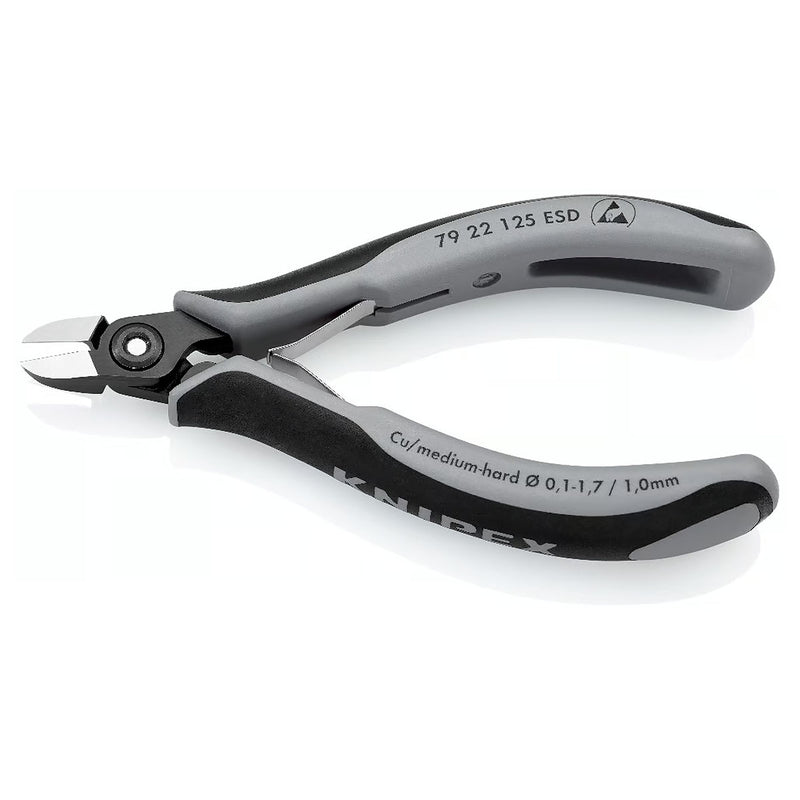 Kìm cắt linh kiện điện tử, chống tĩnh điện, đầu mũi tròn KNIPEX 79 22 125 ESD chiều dài 125mm, khả năng cắt từ 0.1mm - 1.7mm