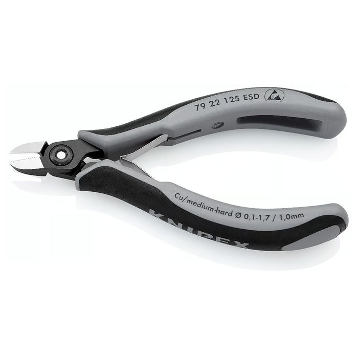 Kìm cắt linh kiện điện tử, chống tĩnh điện, đầu mũi tròn KNIPEX 79 22 125 ESD chiều dài 125mm, khả năng cắt từ 0.1mm - 1.7mm