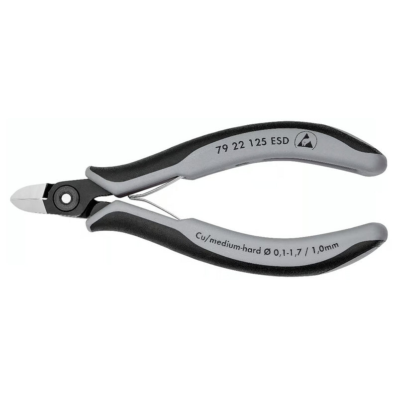 Kìm cắt linh kiện điện tử, chống tĩnh điện, đầu mũi tròn KNIPEX 79 22 125 ESD chiều dài 125mm, khả năng cắt từ 0.1mm - 1.7mm