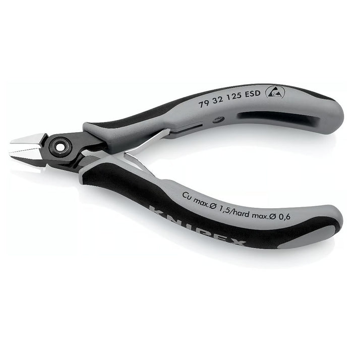 Kìm cắt linh kiện điện tử, chống tĩnh điện, đầu mũi nhọn KNIPEX 79 32 125 ESD chiều dài 125mm, khả năng cắt từ 0.2mm - 1.5mm