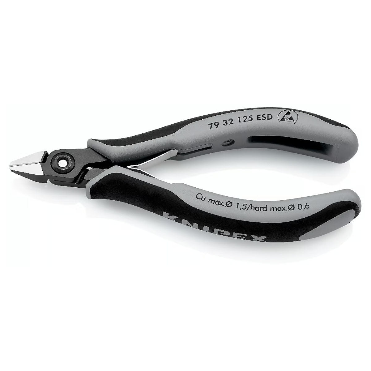 Kìm cắt linh kiện điện tử, chống tĩnh điện, đầu mũi nhọn KNIPEX 79 32 125 ESD chiều dài 125mm, khả năng cắt từ 0.2mm - 1.5mm