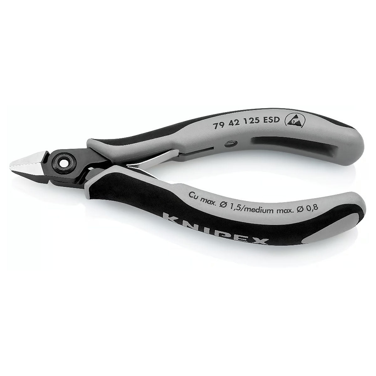 Kìm cắt linh kiện điện tử, chống tĩnh điện, đầu mũi nhọn KNIPEX 79 42 125 ESD chiều dài 125mm, khả năng cắt từ 0.1mm - 1.5mm