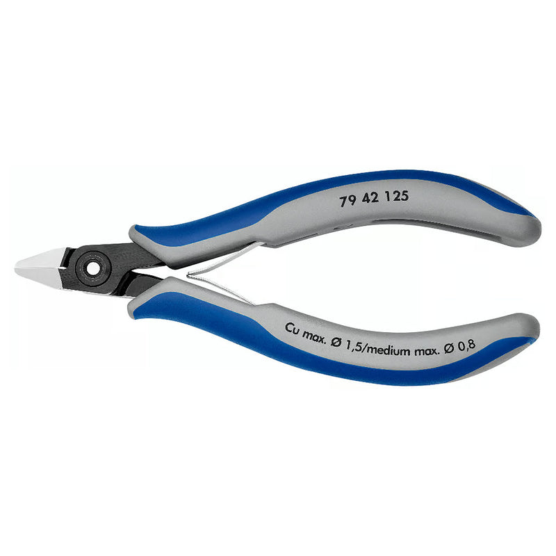 Kìm cắt linh kiện điện tử, có nang trợ lực, đầu mũi nhọn KNIPEX 79 42 125 chiều dài 125mm, khả năng cắt từ 0.1mm - 1.5mm
