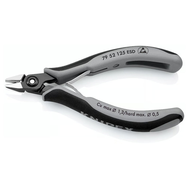 Kìm cắt linh kiện điện tử, chống tĩnh điện, có kẹp giữ dây, đầu mũi nhọn KNIPEX 79 52 125 ESD chiều dài 125mm, khả năng cắt từ 0.2mm - 1.3mm