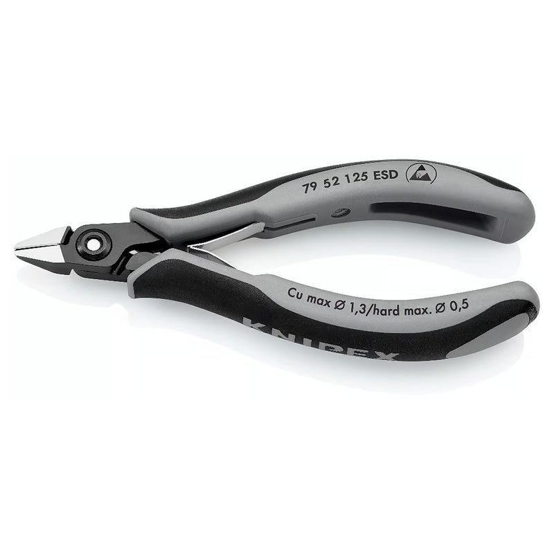 Kìm cắt linh kiện điện tử, chống tĩnh điện, có kẹp giữ dây, đầu mũi nhọn KNIPEX 79 52 125 ESD chiều dài 125mm, khả năng cắt từ 0.2mm - 1.3mm