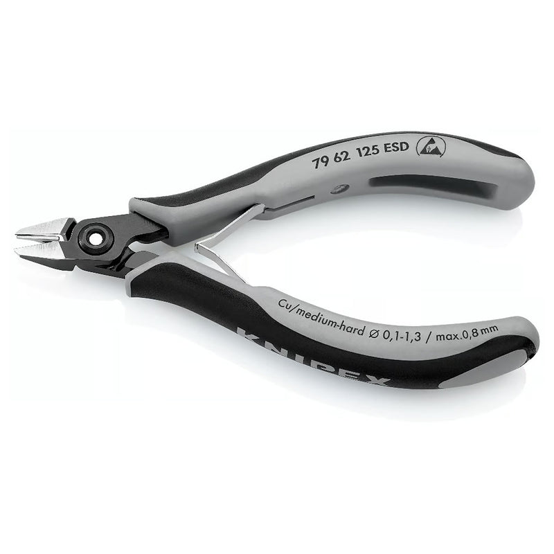 Kìm cắt linh kiện điện tử, chống tĩnh điện, tích hợp kẹp giữ dây, đầu mũi nhọn KNIPEX 79 62 125 ESD chiều dài 125mm, khả năng cắt từ 0.1mm - 1.3mm