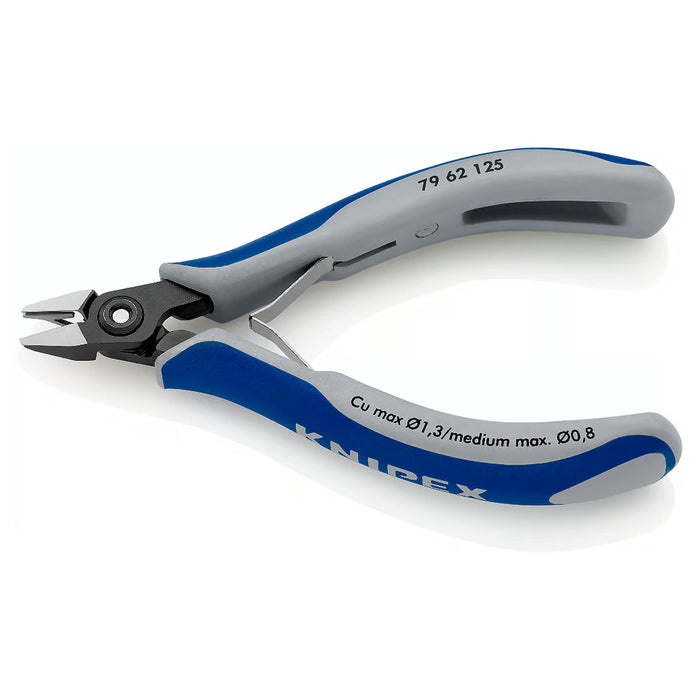 Kìm cắt linh kiện điện tử, có nang trợ lực, tích hợp kẹp giữ dây, đầu mũi nhọn KNIPEX 79 62 125 chiều dài 125mm, khả năng cắt từ 0.1mm - 1.3mm
