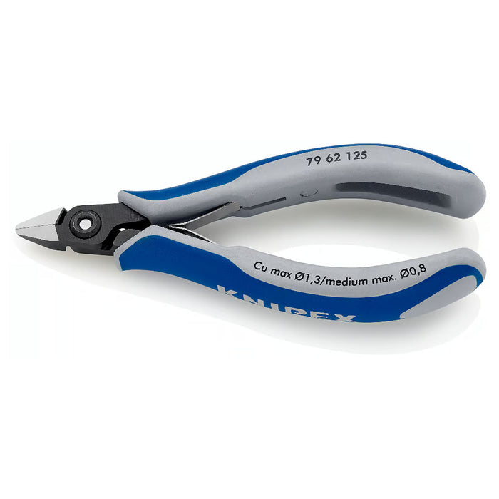 Kìm cắt linh kiện điện tử, có nang trợ lực, tích hợp kẹp giữ dây, đầu mũi nhọn KNIPEX 79 62 125 chiều dài 125mm, khả năng cắt từ 0.1mm - 1.3mm