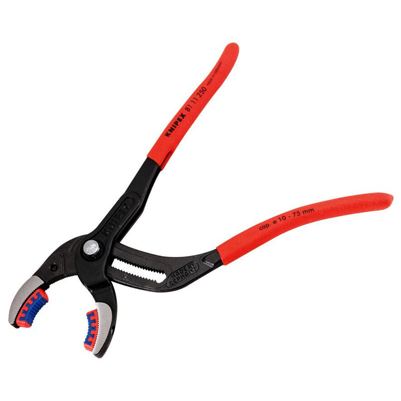 Kìm mỏ quạ, chuyên dùng mở ống Siphone có ngàm nhựa tích hợp KNIPEX 81 11 250 chiều dài 250mm, mạ đen nhám, tay cầm bọc nhựa chống trượt