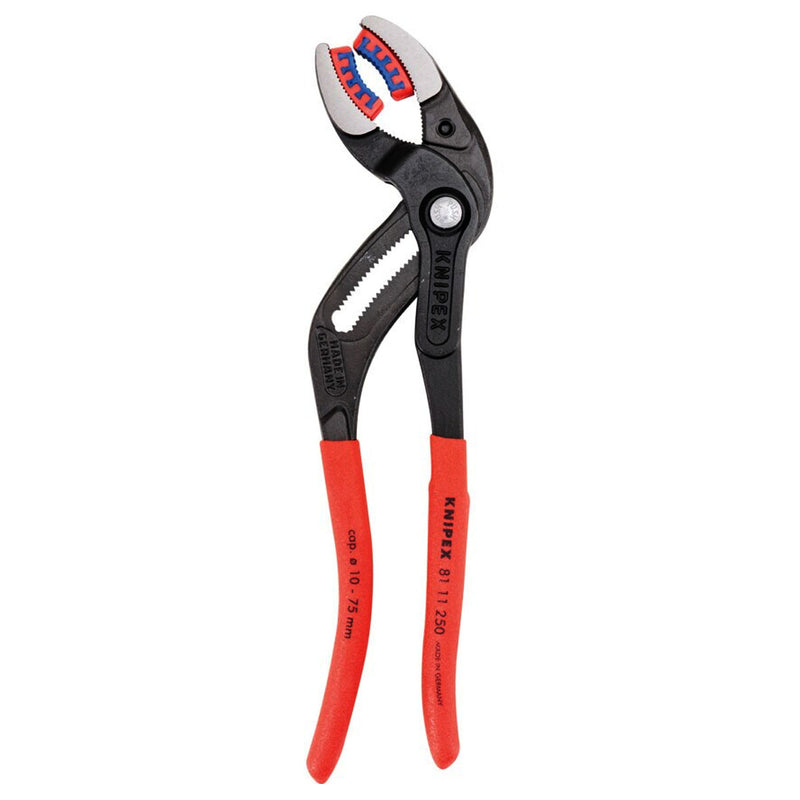 Kìm mỏ quạ, chuyên dùng mở ống Siphone có ngàm nhựa tích hợp KNIPEX 81 11 250 chiều dài 250mm, mạ đen nhám, tay cầm bọc nhựa chống trượt