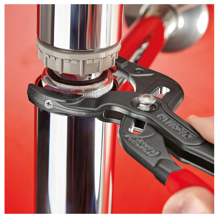 Kìm mỏ quạ, chuyên dùng mở ống Siphone có ngàm nhựa tích hợp KNIPEX 81 11 250 chiều dài 250mm, mạ đen nhám, tay cầm bọc nhựa chống trượt