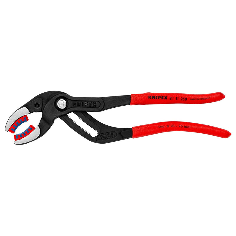 Kìm mỏ quạ, chuyên dùng mở ống Siphone có ngàm nhựa tích hợp KNIPEX 81 11 250 chiều dài 250mm, mạ đen nhám, tay cầm bọc nhựa chống trượt
