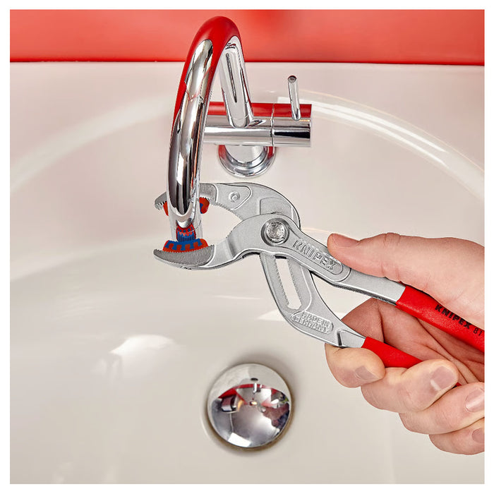 Kìm mỏ quạ, chuyên dùng mở ống Siphone có ngàm nhựa tích hợp KNIPEX 81 13 250 chiều dài 250mm, mạ Chrome, tay cầm bọc nhựa chống trượt