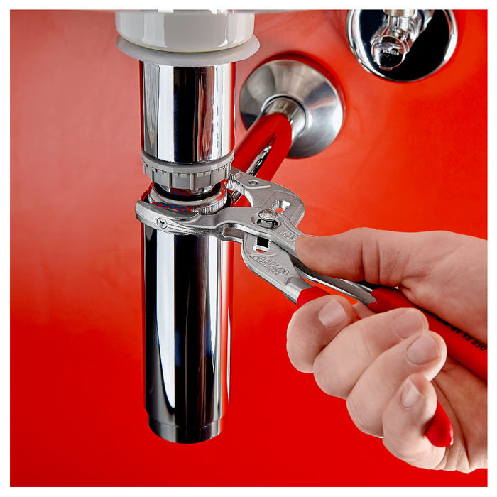 Kìm mỏ quạ, chuyên dùng mở ống Siphone có ngàm nhựa tích hợp KNIPEX 81 13 250 chiều dài 250mm, mạ Chrome, tay cầm bọc nhựa chống trượt