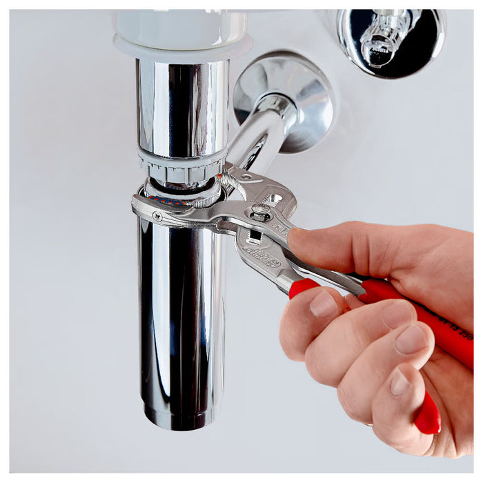 Kìm mỏ quạ, chuyên dùng mở ống Siphone có ngàm nhựa tích hợp KNIPEX 81 13 250 chiều dài 250mm, mạ Chrome, tay cầm bọc nhựa chống trượt