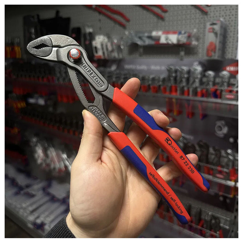 Kìm mỏ quạ dòng Cobra QuickSet KNIPEX 87 22 250 chiều dài 250mm, mạ đen nhám, tay cầm bọc nhựa chống trượt
