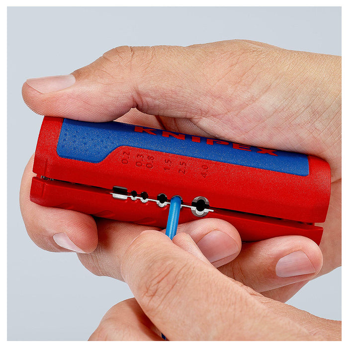 Dụng cụ cắt ống ruột gà tích hợp lỗ tuốt dây điện TwistCut KNIPEX 90 22 02 SB chiều dài 100mm, đường kính cắt từ 13mm - 32mm