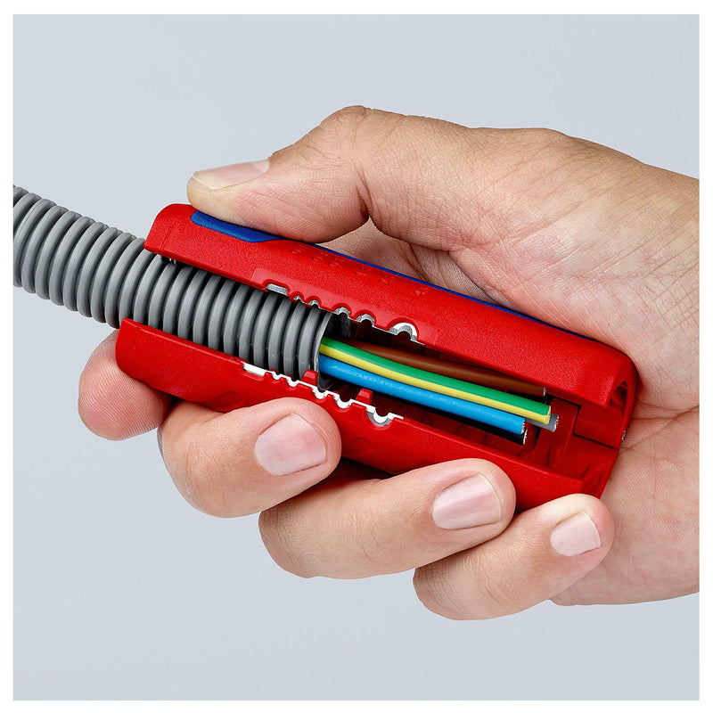 Dụng cụ cắt ống ruột gà tích hợp lỗ tuốt dây điện TwistCut KNIPEX 90 22 02 SB chiều dài 100mm, đường kính cắt từ 13mm - 32mm