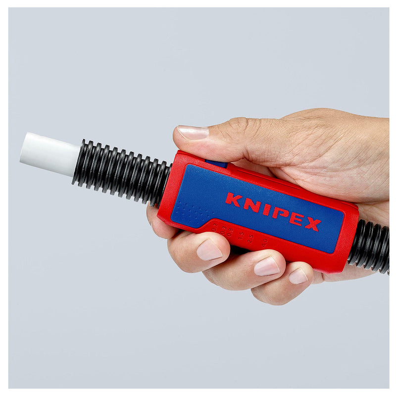 Dụng cụ cắt ống ruột gà tích hợp lỗ tuốt dây điện TwistCut KNIPEX 90 22 02 SB chiều dài 100mm, đường kính cắt từ 13mm - 32mm