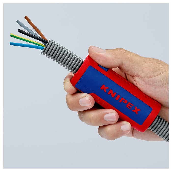 Dụng cụ cắt ống ruột gà tích hợp lỗ tuốt dây điện TwistCut KNIPEX 90 22 02 SB chiều dài 100mm, đường kính cắt từ 13mm - 32mm