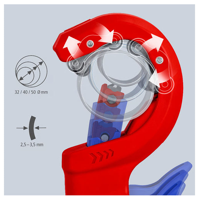 Dao cắt ống nhựa DPT50 KNIPEX 90 23 02 BK chiều dài 202mm, đường kính cắt từ 32mm - 50mm ( bản nâng cấp của DP50 )