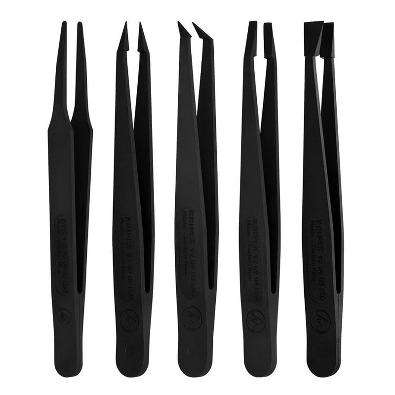 Bộ nhíp gắp linh kiện điện tử, chống tĩnh điện 5 chi tiết KNIPEX 92 00 05 ESD chất liệu nhựa gia cường Carbon