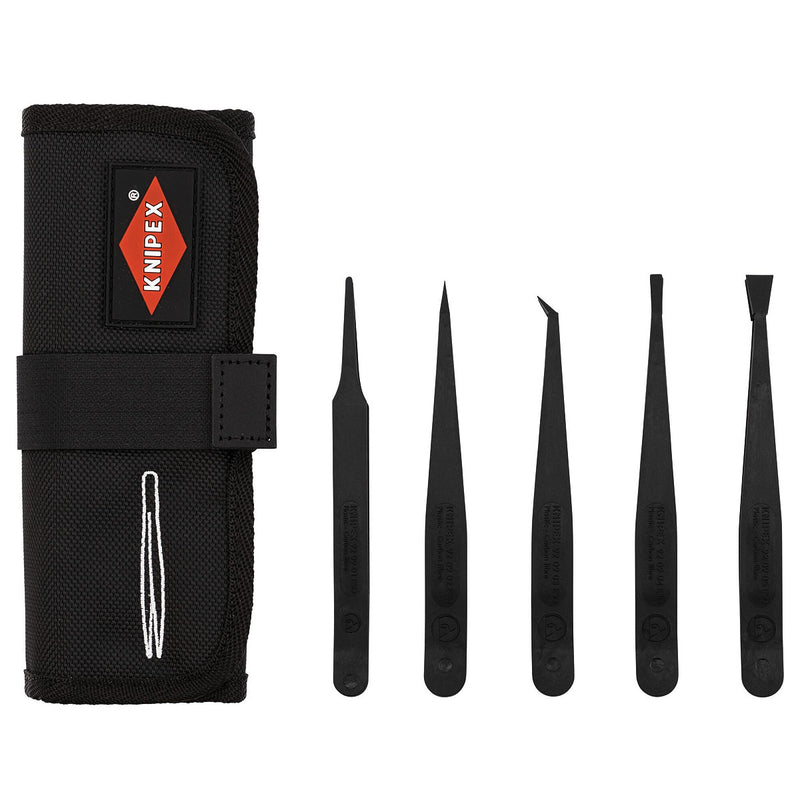 Bộ nhíp gắp linh kiện điện tử, chống tĩnh điện 5 chi tiết KNIPEX 92 00 05 ESD chất liệu nhựa gia cường Carbon