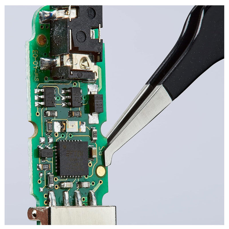 Nhíp gắp linh kiện điện tử SMD, chống tĩnh điện, mũi cong 45° KNIPEX 92 08 78 ESD kích thước đầu mũi 0.5 x 2.5mm