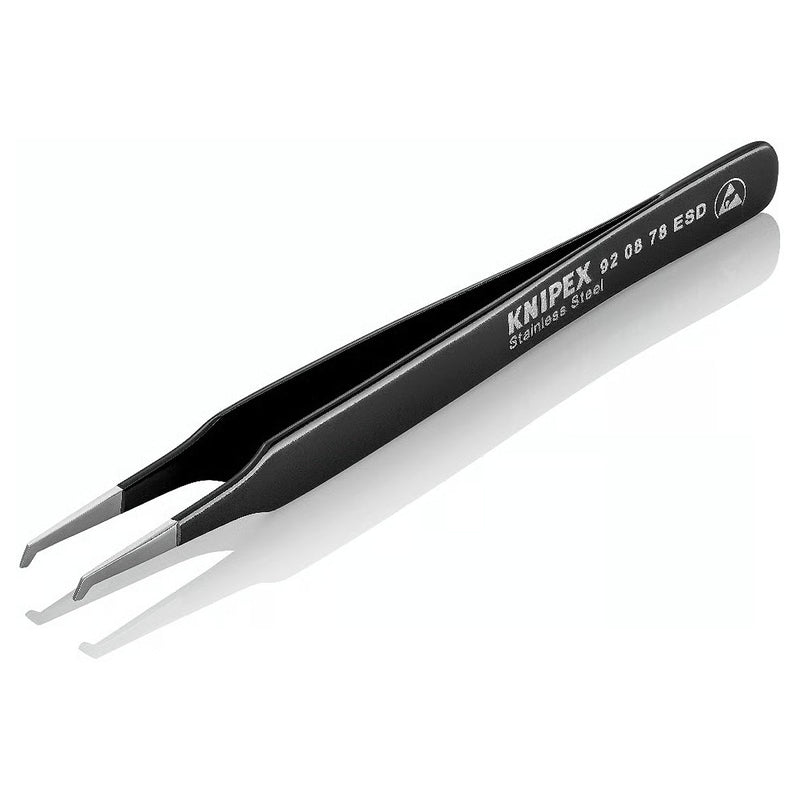 Nhíp gắp linh kiện điện tử SMD, chống tĩnh điện, mũi cong 45° KNIPEX 92 08 78 ESD kích thước đầu mũi 0.5 x 2.5mm