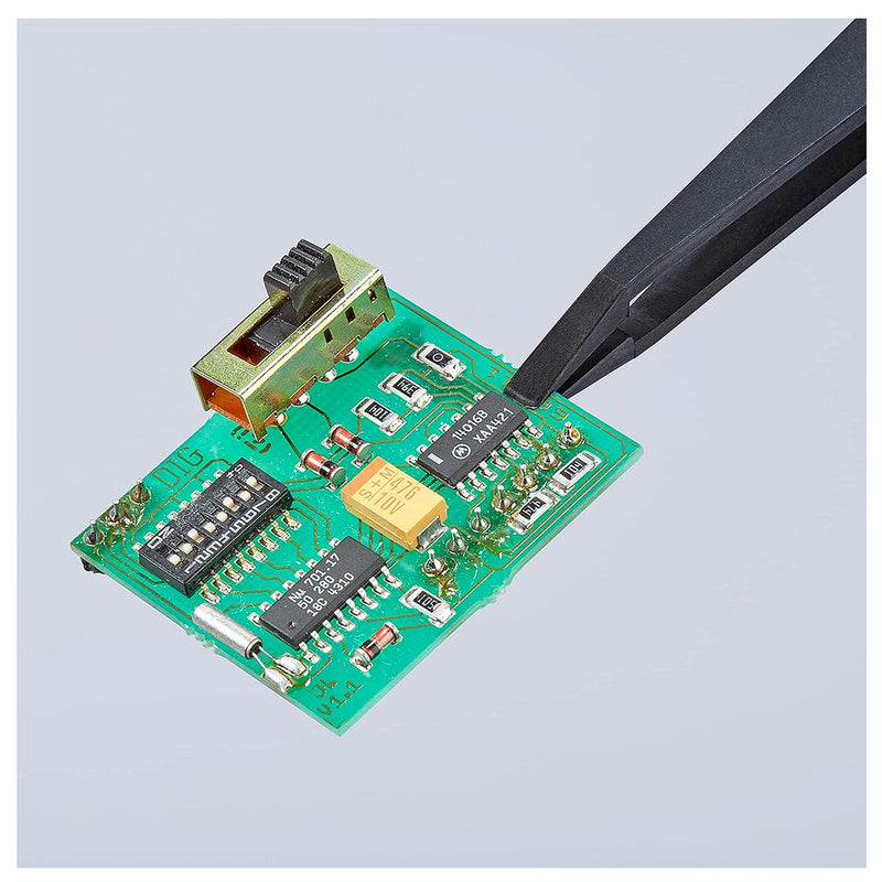 Nhíp gắp linh kiện điện tử, chống tĩnh điện, chất liệu nhựa, mũi tròn bè KNIPEX 92 09 04 ESD kích thước đầu mũi 0.12 x 3.3mm