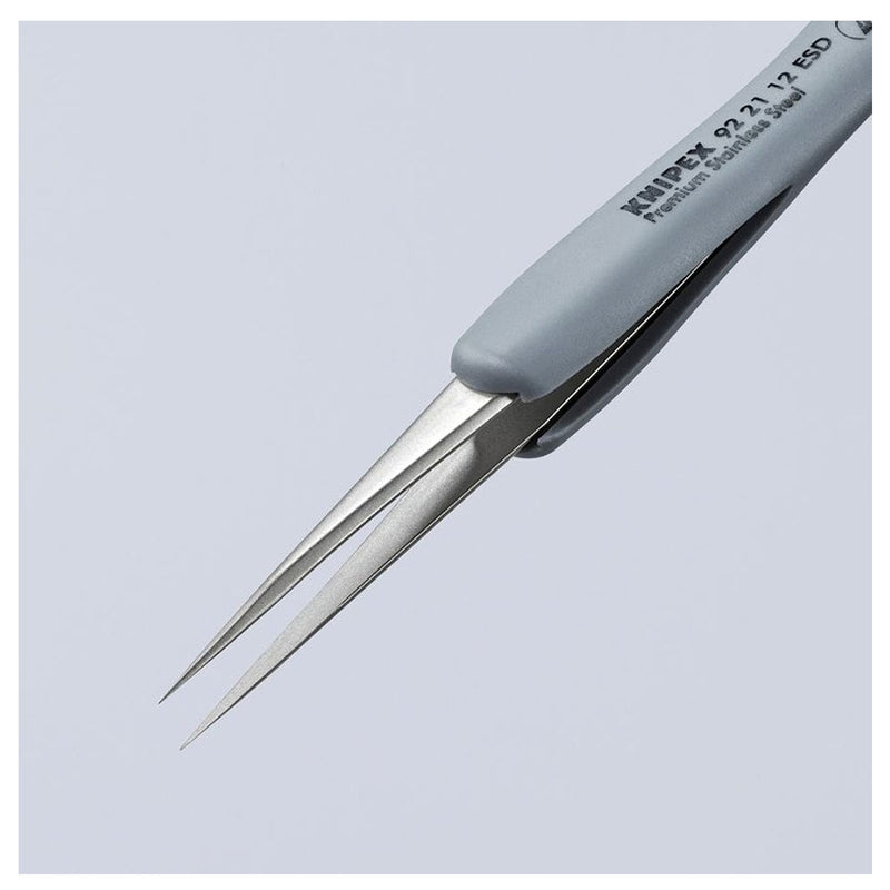 Nhíp gắp linh kiện điện tử, chống tĩnh điện, tay cầm bọc cao su KNIPEX 92 21 12 ESD kích thước 0.12 x 0.18mm