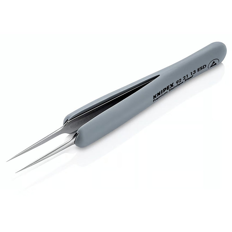 Nhíp gắp linh kiện điện tử, chống tĩnh điện, tay cầm bọc cao su KNIPEX 92 21 13 ESD kích thước 0.06 x 0.12mm