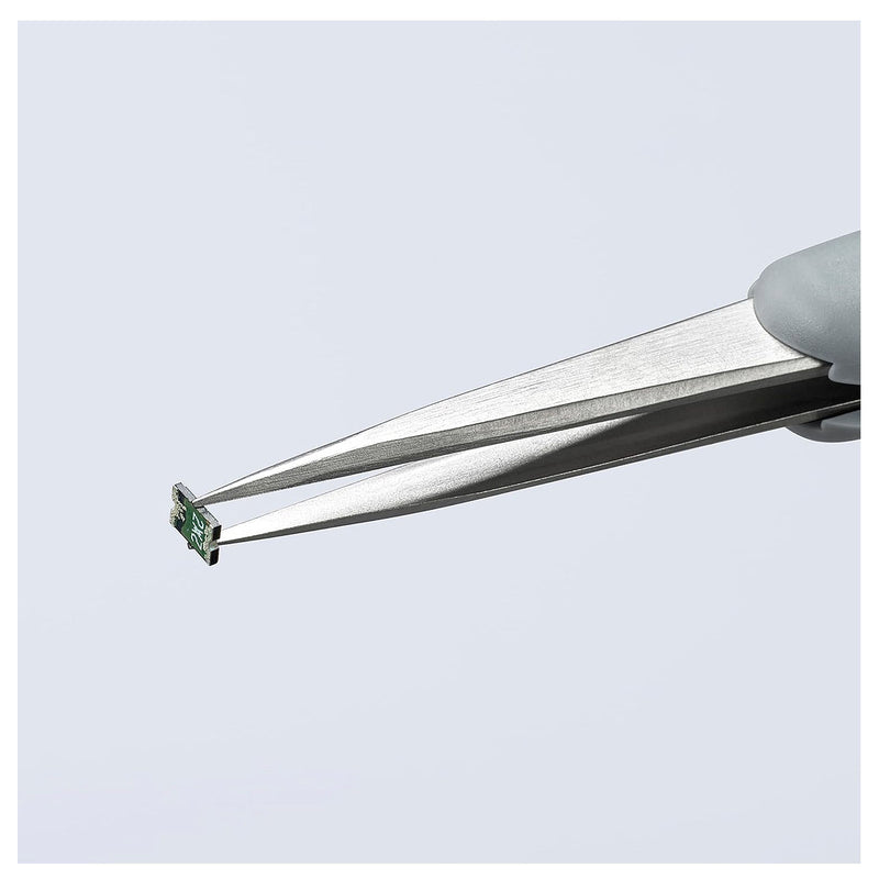 Nhíp gắp linh kiện điện tử, chống tĩnh điện, tay cầm bọc cao su KNIPEX 92 21 14 ESD kích thước 0.5 x 0.5mm