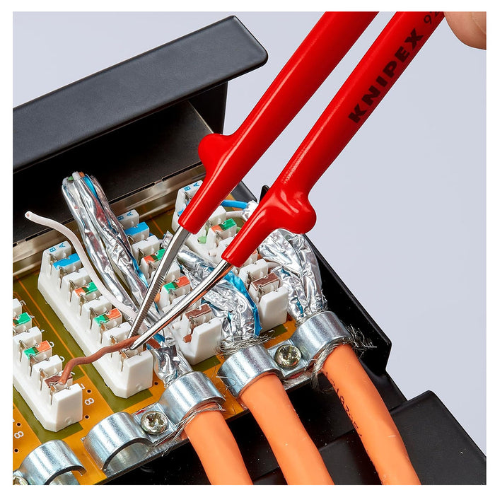 Nhíp gắp linh kiện điện tử KNIPEX 92 27 62 cách điện 1000V chiều dài 150mm, đầu nhíp nhọn 1.0mm, bề mặt có răng khía