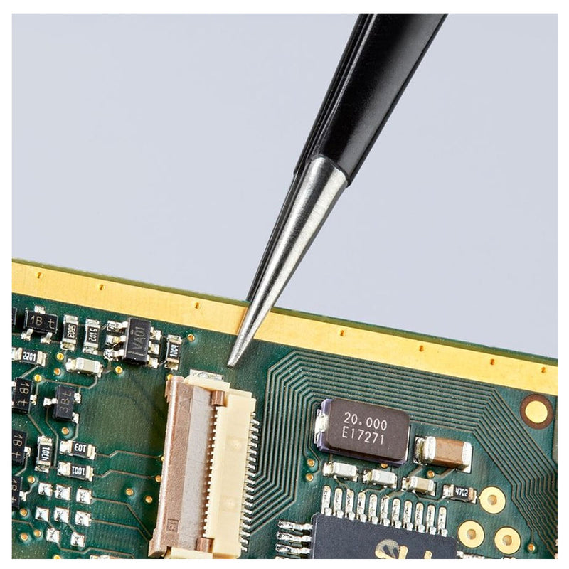 Nhíp gắp linh kiện điện tử chống tĩnh điện, mũi nhọn KNIPEX 92 28 72 ESD kích thước đầu mũi 0.4 x 0.5mm