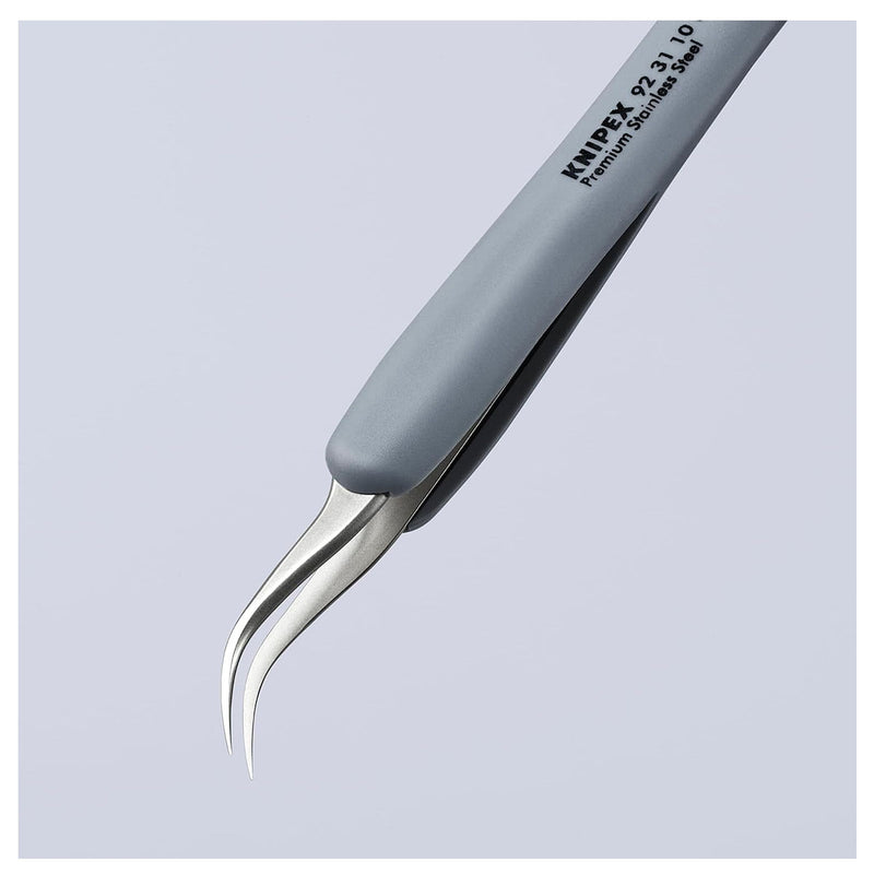 Nhíp gắp linh kiện điện tử, chống tĩnh điện mũi cong 45° tay cầm bọc cao su KNIPEX 92 31 10 ESD kích thước đầu mũi 0.09 x 0.16mm