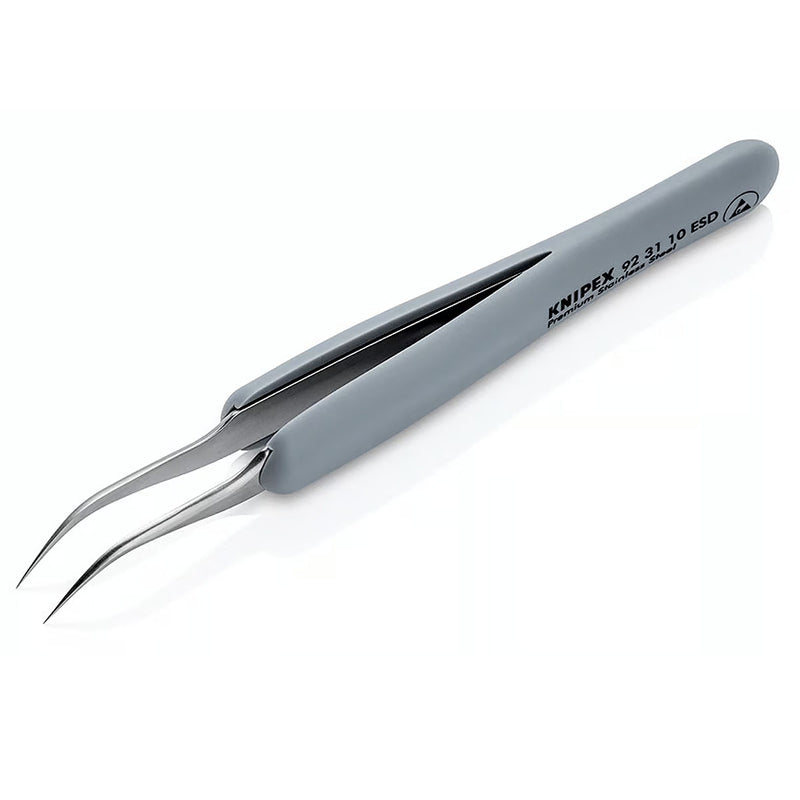Nhíp gắp linh kiện điện tử, chống tĩnh điện mũi cong 45° tay cầm bọc cao su KNIPEX 92 31 10 ESD kích thước đầu mũi 0.09 x 0.16mm