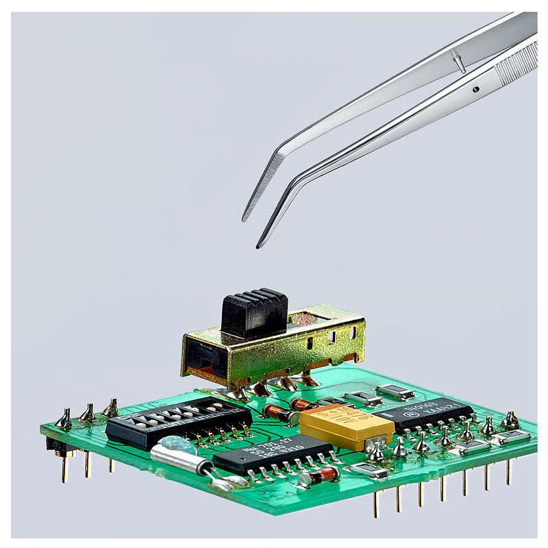 Nhíp gắp linh kiện điện tử dòng Universal, mũi nhọn cong 25° KNIPEX 92 34 36 kích thước đầu mũi 0.5 x 0.5mm