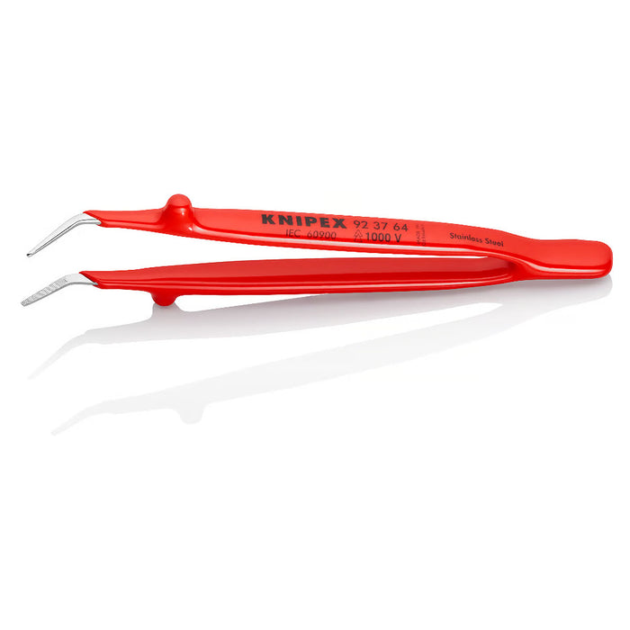 Nhíp gắp linh kiện điện tử mũi cong 30° KNIPEX 92 37 64 cách điện 1000V, chiều dài 148mm, đầu nhíp bè 1.0mm, bề mặt có răng khía