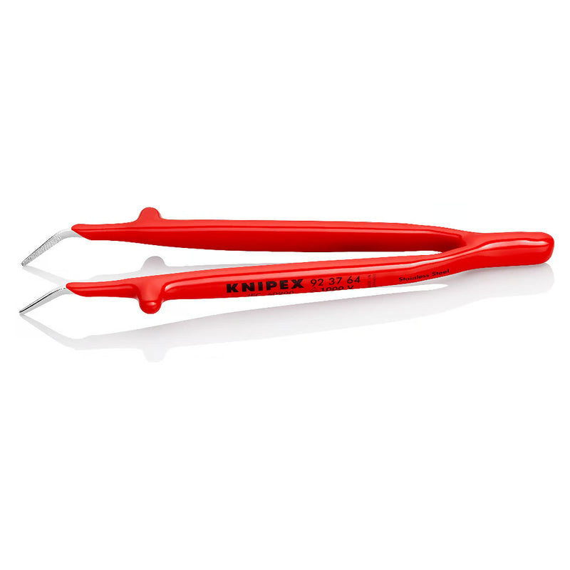 Nhíp gắp linh kiện điện tử mũi cong 30° KNIPEX 92 37 64 cách điện 1000V, chiều dài 148mm, đầu nhíp bè 1.0mm, bề mặt có răng khía