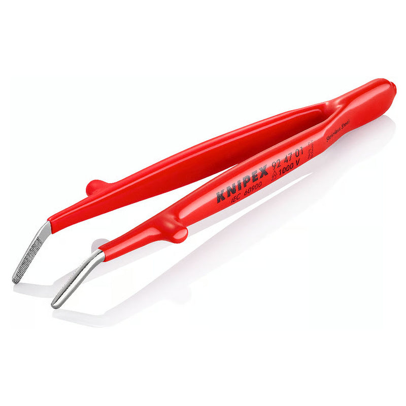 Nhíp gắp linh kiện điện tử mũi cong 30° KNIPEX 92 47 01 cách điện 1000V, chiều dài 142mm, đầu nhíp bè 1.3mm, bề mặt có răng khía