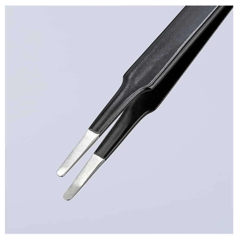 Nhíp gắp linh kiện điện tử chống tĩnh điện, mũi tròn bè KNIPEX 92 58 74 ESD kích thước đầu mũi 0.3 x 2.0mm