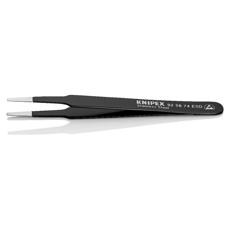 Nhíp gắp linh kiện điện tử chống tĩnh điện, mũi tròn bè KNIPEX 92 58 74 ESD kích thước đầu mũi 0.3 x 2.0mm